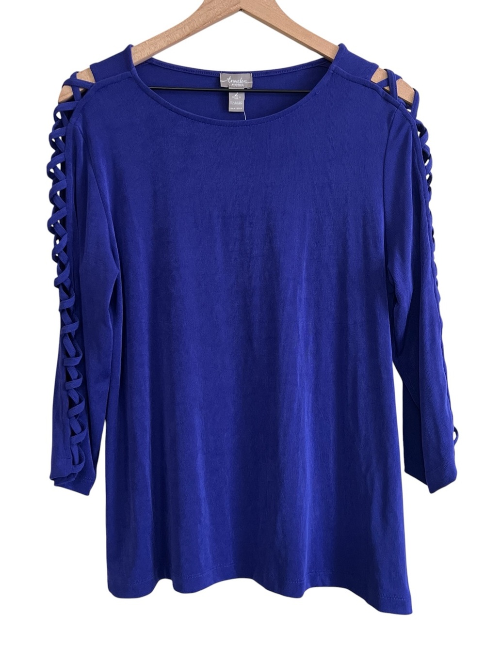 Aventura Women’s Royal Blue Lattice-Detail Long Sleeve Tee